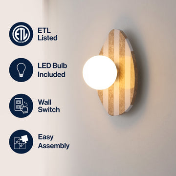 Tivoli 12" Modern Minimalist 1-Light Ovoid Travertine LED Wall Sconce